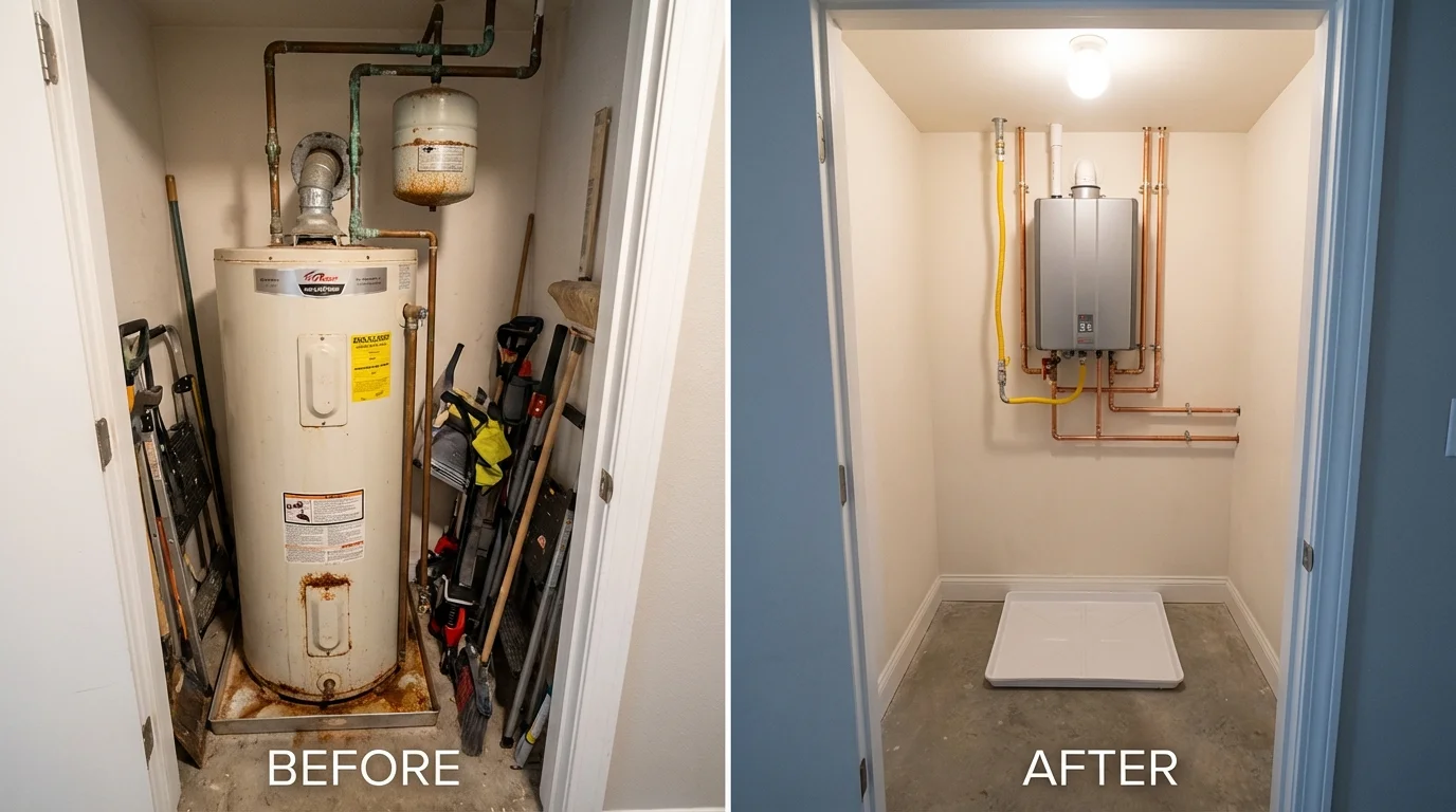 Tank water heater versus wall-mounted tankless unit comparison for Newport, IN homeowners