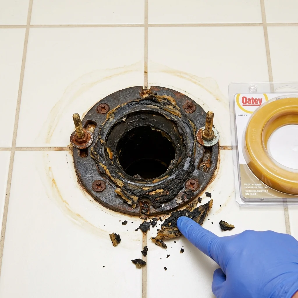 Failed wax ring showing water seepage at the base of a toilet in a Newport, IN home